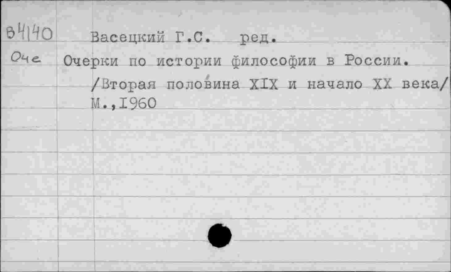 ﻿Васецкий Г.С. ред.
Очерки по истории философии в России.
/Вторая половина XIX и начало XX века/ М.,1960